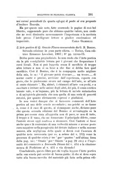 Bollettino di filologia classica