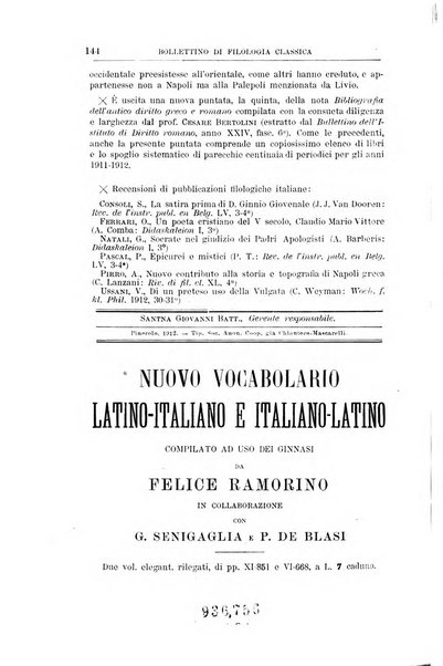 Bollettino di filologia classica