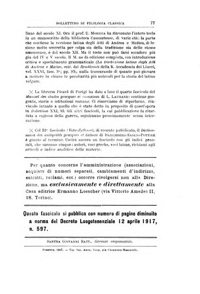 Bollettino di filologia classica