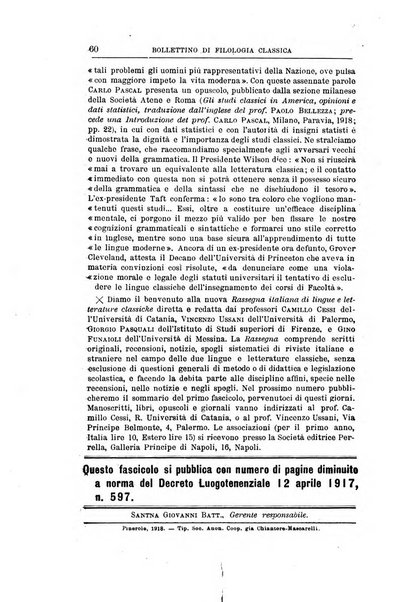 Bollettino di filologia classica