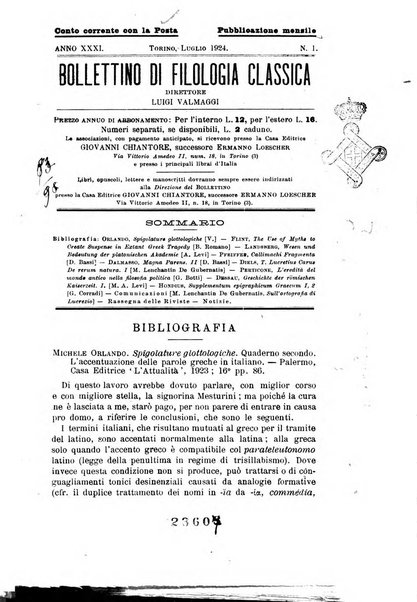 Bollettino di filologia classica