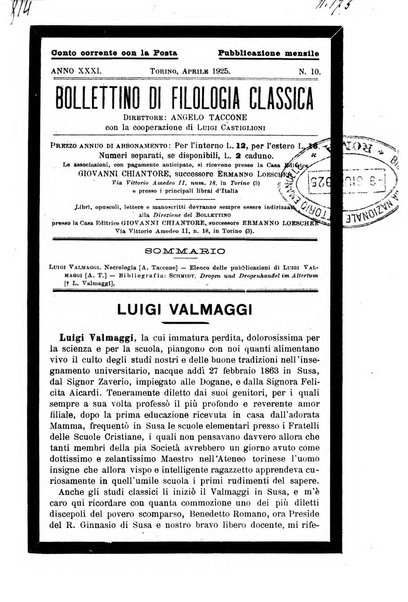 Bollettino di filologia classica