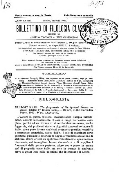 Bollettino di filologia classica