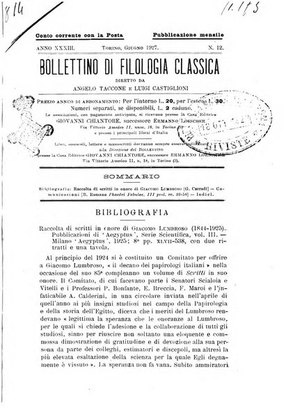 Bollettino di filologia classica