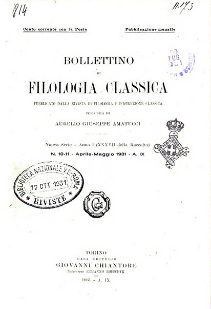 Bollettino di filologia classica