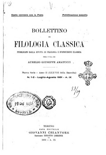 Bollettino di filologia classica