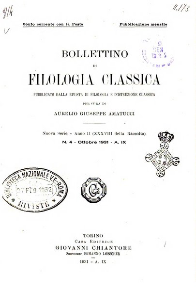 Bollettino di filologia classica