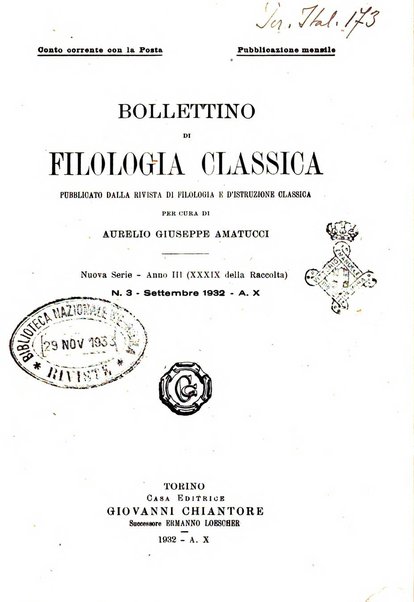 Bollettino di filologia classica