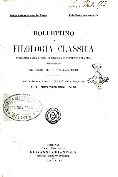 Bollettino di filologia classica