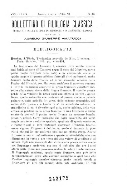 Bollettino di filologia classica