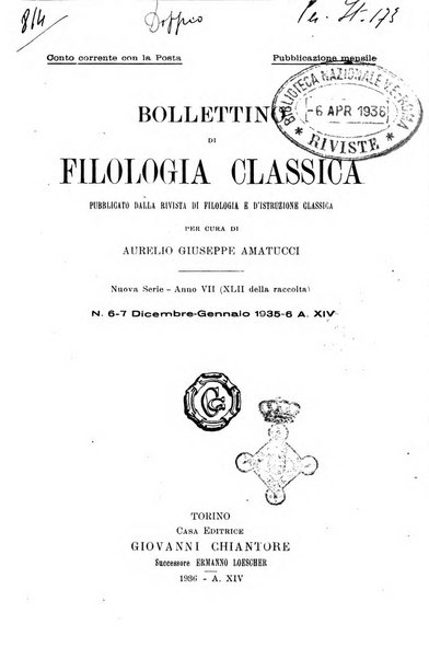 Bollettino di filologia classica