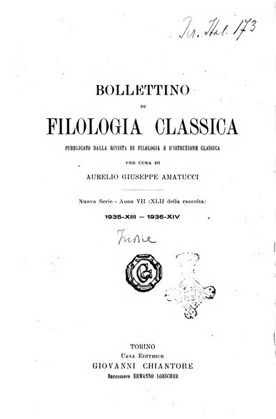 Bollettino di filologia classica