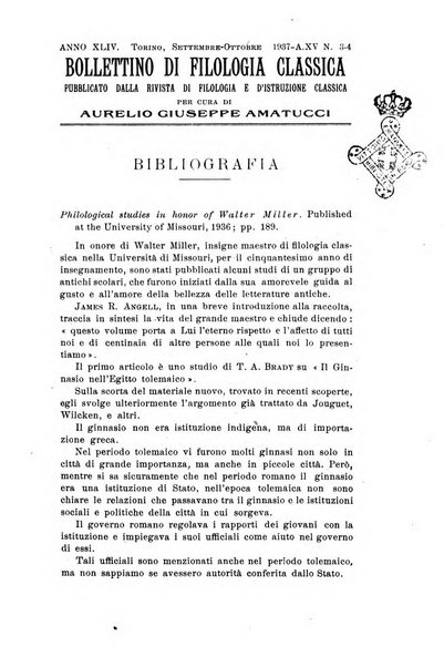 Bollettino di filologia classica