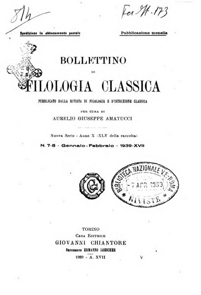 Bollettino di filologia classica