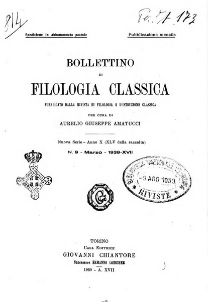 Bollettino di filologia classica