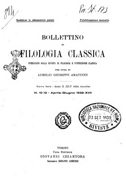 Bollettino di filologia classica