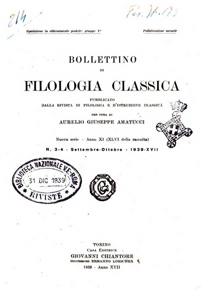 Bollettino di filologia classica