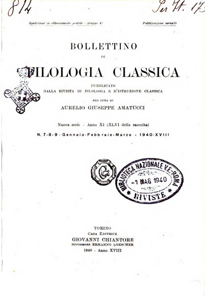 Bollettino di filologia classica