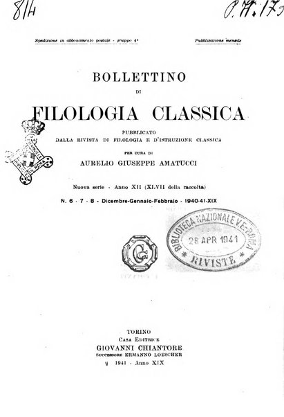 Bollettino di filologia classica