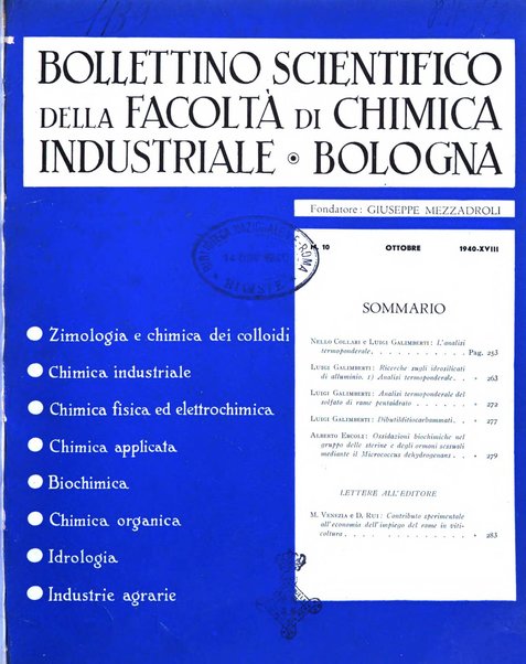 Bollettino scientifico della Facoltà di chimica industriale di Bologna