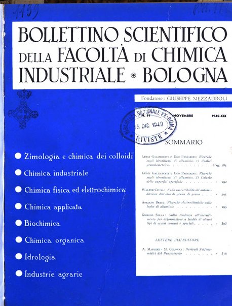 Bollettino scientifico della Facoltà di chimica industriale di Bologna