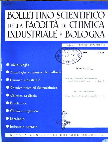 Bollettino scientifico della Facoltà di chimica industriale di Bologna