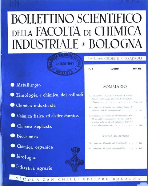 Bollettino scientifico della Facoltà di chimica industriale di Bologna