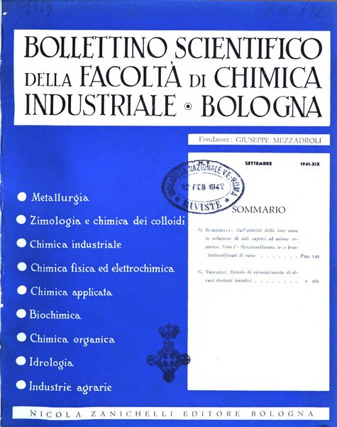 Bollettino scientifico della Facoltà di chimica industriale di Bologna