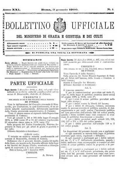 Bollettino ufficiale del Ministero di grazia e giustizia e dei culti