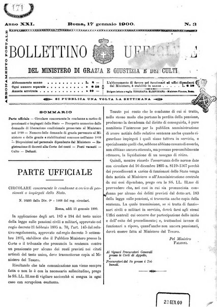 Bollettino ufficiale del Ministero di grazia e giustizia e dei culti