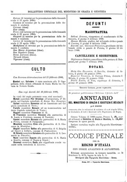 Bollettino ufficiale del Ministero di grazia e giustizia e dei culti