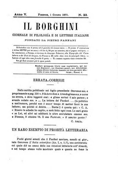 Il Borghini studi di filologia e di lettere italiane