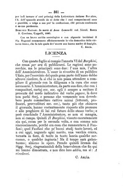 Il Borghini studi di filologia e di lettere italiane