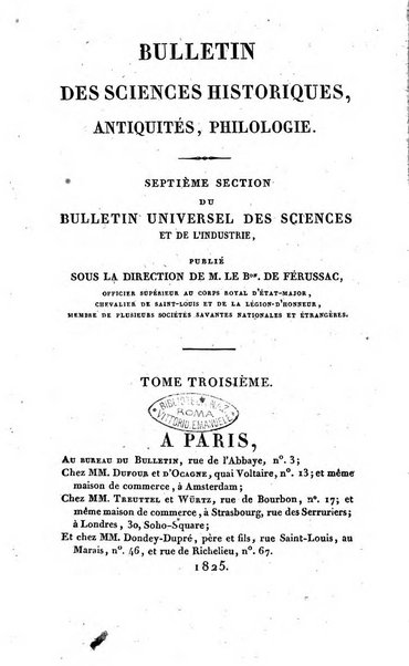 Bulletin des sciences historiques, antiquites, philologie septieme section du Bulletin universel des sciences et de l'industrie