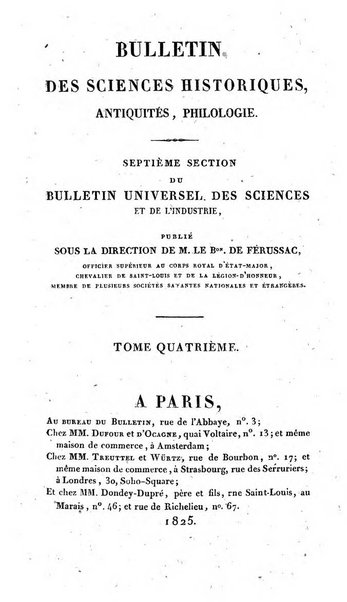 Bulletin des sciences historiques, antiquites, philologie septieme section du Bulletin universel des sciences et de l'industrie