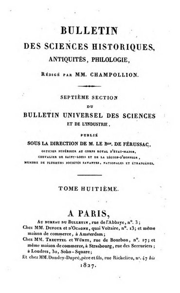 Bulletin des sciences historiques, antiquites, philologie septieme section du Bulletin universel des sciences et de l'industrie