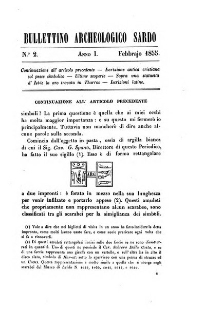 Bullettino archeologico sardo, ossia raccolta dei monumenti antichi in ogni genere di tutta l'isola di Sardegna