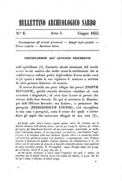 Bullettino archeologico sardo, ossia raccolta dei monumenti antichi in ogni genere di tutta l'isola di Sardegna