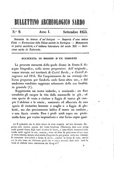 Bullettino archeologico sardo, ossia raccolta dei monumenti antichi in ogni genere di tutta l'isola di Sardegna