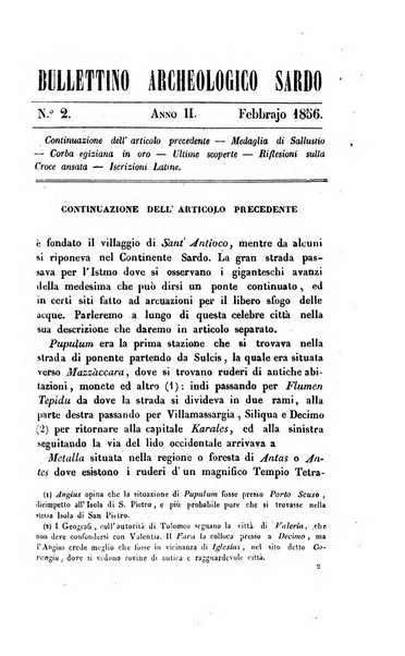 Bullettino archeologico sardo, ossia raccolta dei monumenti antichi in ogni genere di tutta l'isola di Sardegna