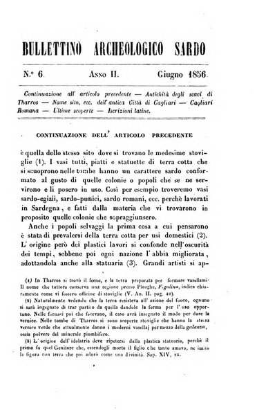 Bullettino archeologico sardo, ossia raccolta dei monumenti antichi in ogni genere di tutta l'isola di Sardegna