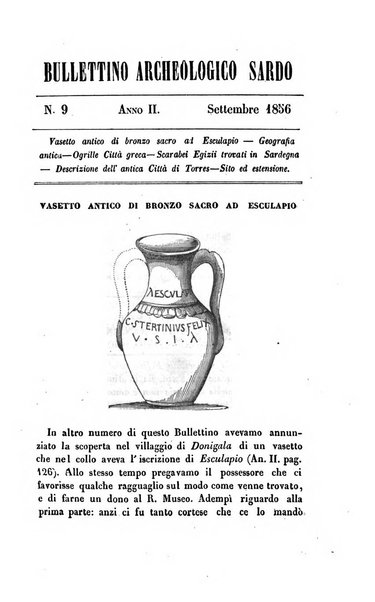 Bullettino archeologico sardo, ossia raccolta dei monumenti antichi in ogni genere di tutta l'isola di Sardegna