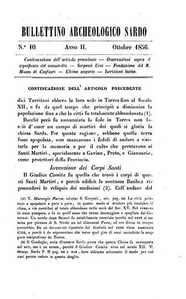 Bullettino archeologico sardo, ossia raccolta dei monumenti antichi in ogni genere di tutta l'isola di Sardegna