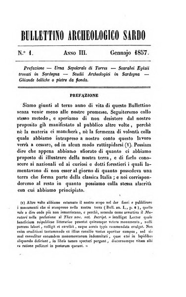 Bullettino archeologico sardo, ossia raccolta dei monumenti antichi in ogni genere di tutta l'isola di Sardegna