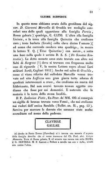 Bullettino archeologico sardo, ossia raccolta dei monumenti antichi in ogni genere di tutta l'isola di Sardegna