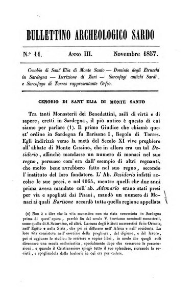 Bullettino archeologico sardo, ossia raccolta dei monumenti antichi in ogni genere di tutta l'isola di Sardegna