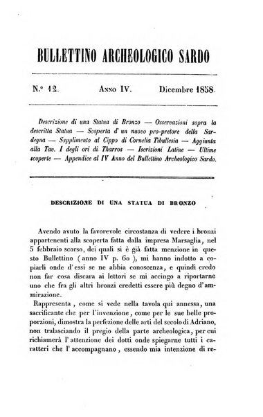 Bullettino archeologico sardo, ossia raccolta dei monumenti antichi in ogni genere di tutta l'isola di Sardegna