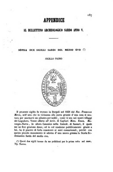 Bullettino archeologico sardo, ossia raccolta dei monumenti antichi in ogni genere di tutta l'isola di Sardegna