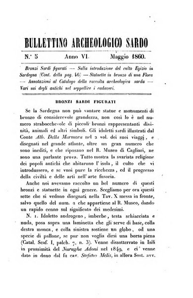 Bullettino archeologico sardo, ossia raccolta dei monumenti antichi in ogni genere di tutta l'isola di Sardegna