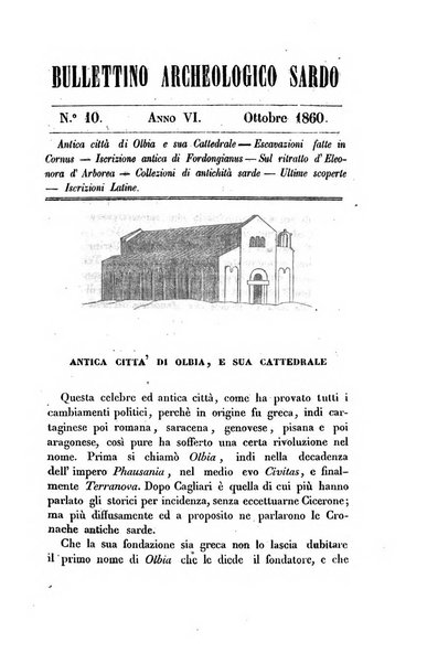 Bullettino archeologico sardo, ossia raccolta dei monumenti antichi in ogni genere di tutta l'isola di Sardegna